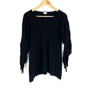 Moth Anthropologie Sweater Size Small Womens Black Ruched Sleeve Asymmetric Knit
